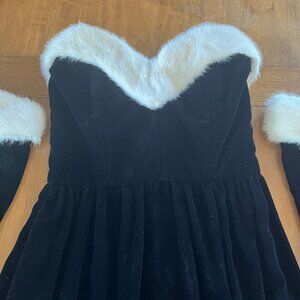 Rare Elegant Victor Costa Floor Length Velvet Gown with White Mink Trim.